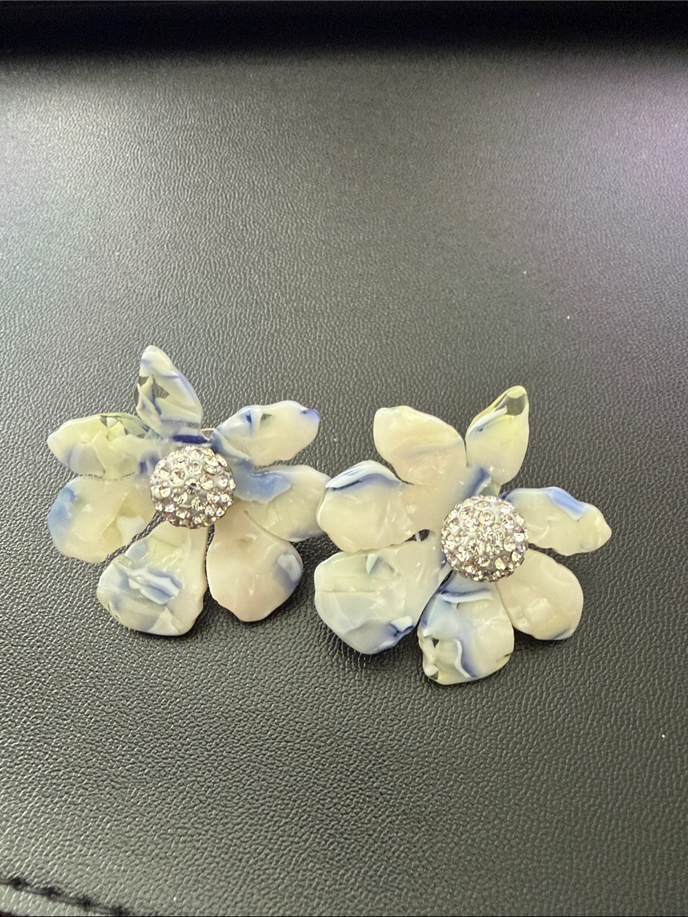 Lele Sadoughi Blue and White Floral Crystal Cluster Stud Earrings